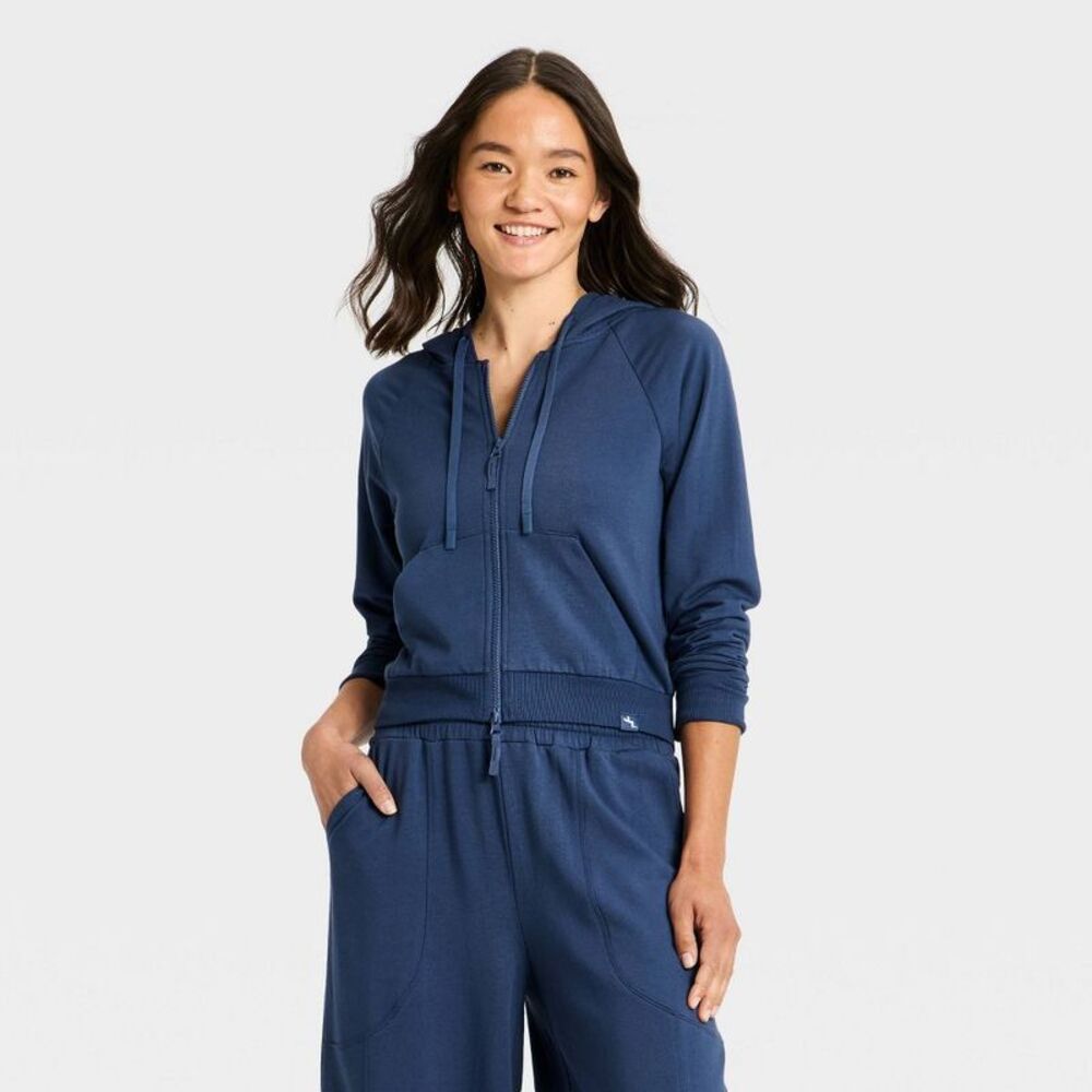 Women's Active Full Zip Hooded Sweatshirt - JoyLab Dark Blue M